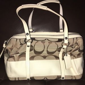 Coach Signature Logo Bag Purse Brown Cream Zip Closure